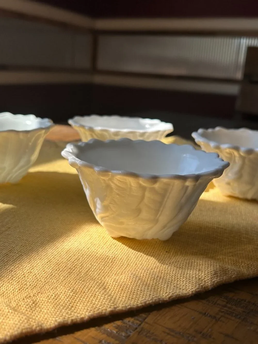Vintage Footed  Indiana Glass bowls   Wild Rose Milk Glass Floral dessert bowls